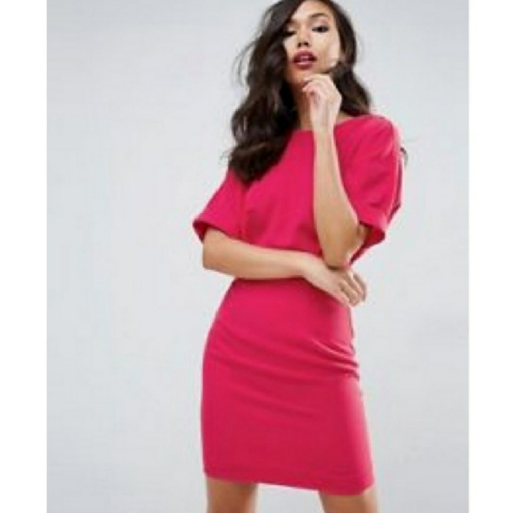 Asos Wiggle Pink Cuffed Sleeve Dress Size 6